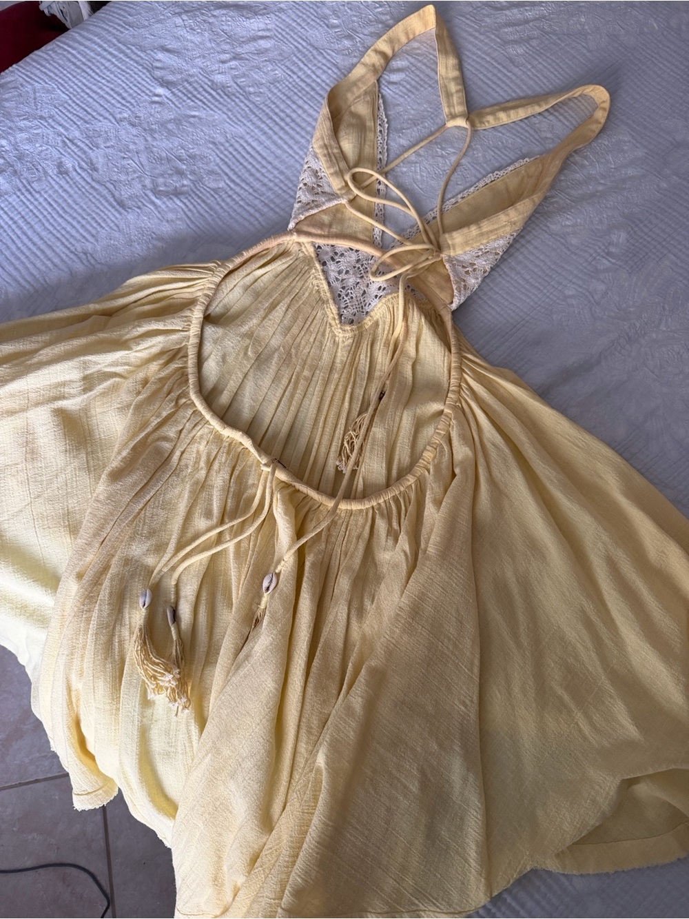 Butter yellow Crocget V-Neck Yellow Sundress - Picture 3 of 5